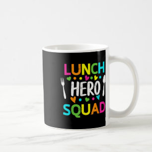 Lunch-Heldengruppe Lustige Dame Cafeteria-Mitarbei Kaffeetasse