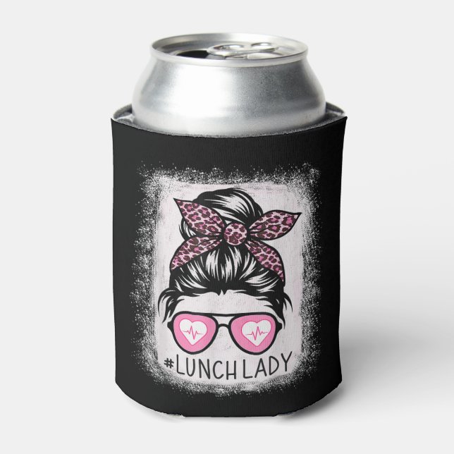 Lunch Lady Life Bleached Shirts Pink Leopard Messy Dosenkühler (Kanne Vorderseite)