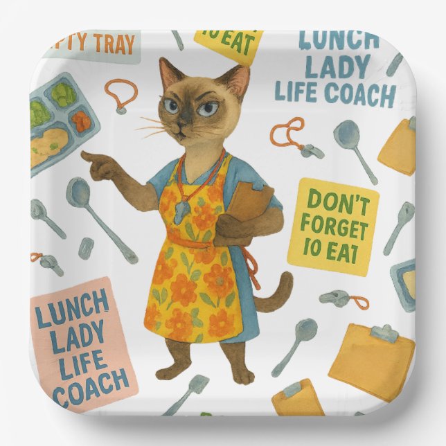 Lunch Lady Life Coach  Cat Lovers Cafeteria Party Pappteller (Vorderseite)