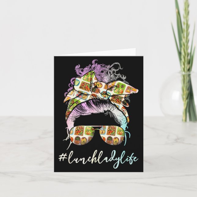 Lunch Lady Messy Hair Woman Bun Lunch Lady Life  Karte (Vorderseite)