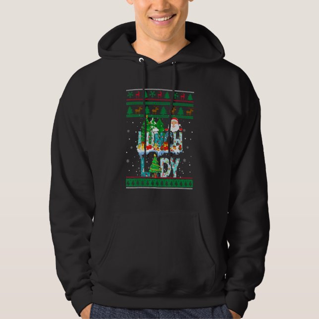 Lunch Lady Ugly Christmas Tree Santa Matching Xmas Hoodie (Vorderseite)