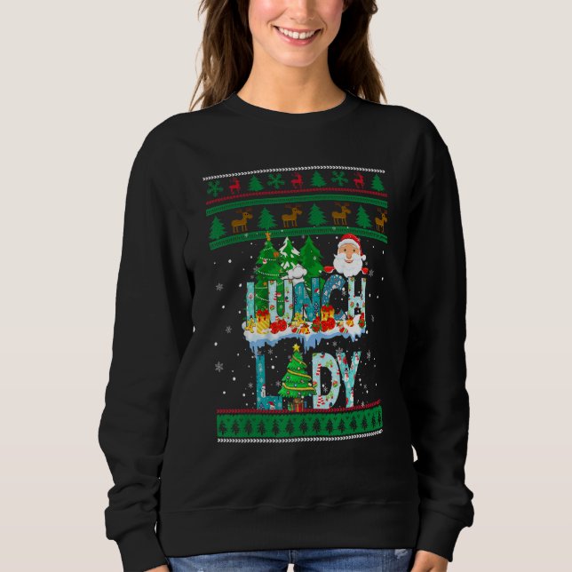 Lunch Lady Ugly Christmas Tree Santa Matching Xmas Sweatshirt (Vorderseite)