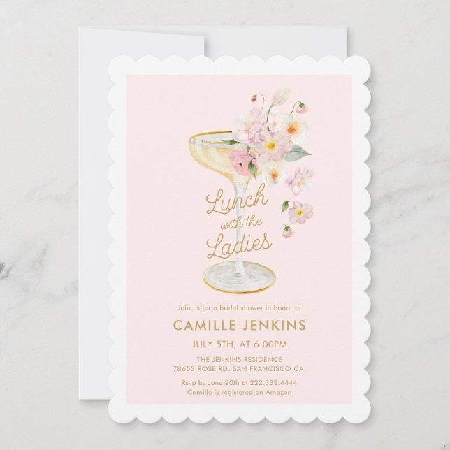 Lunch with the Ladies Pink Bridal Brunch Einladung (Vorderseite)