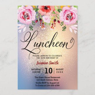 Luncheon Floral Gold Glitzer Geburtstag Einladung