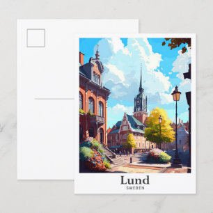 Lund Schweden Vintage-Reiseportrait-Illustration Postkarte