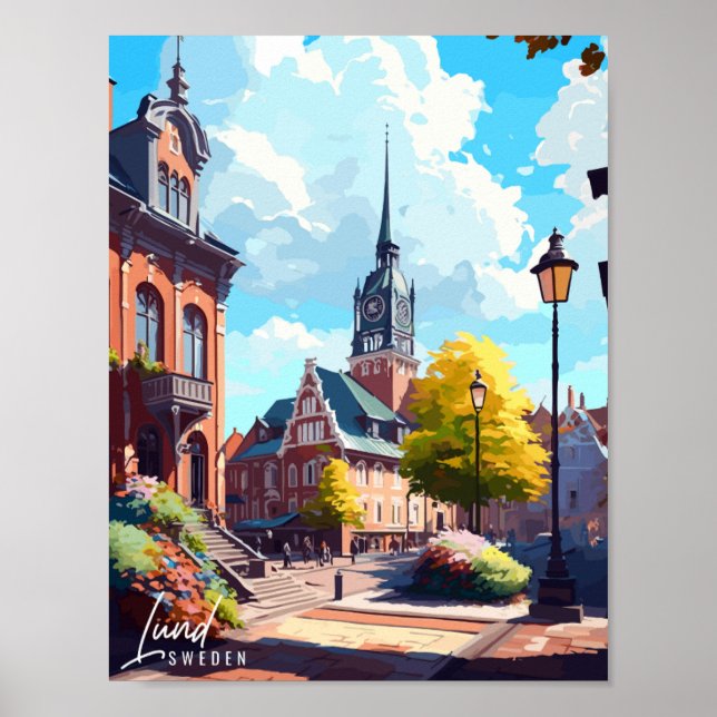 Lund Sweden Vintage Reise Illustration Poster (Vorne)