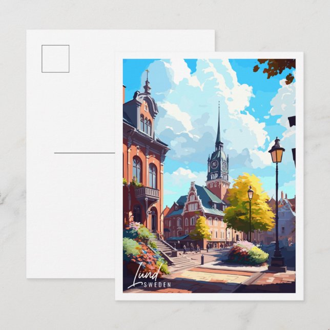 Lund Sweden Vintage Reise Illustration Postkarte (Vorne/Hinten)