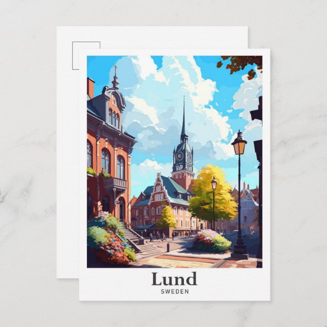 Lund Sweden Vintage Travel Potrait Illustration Postkarte (Vorne/Hinten)