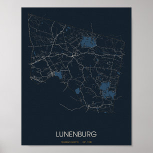 Lunenburg Massachusetts Straßenkarte Poster (Nacht