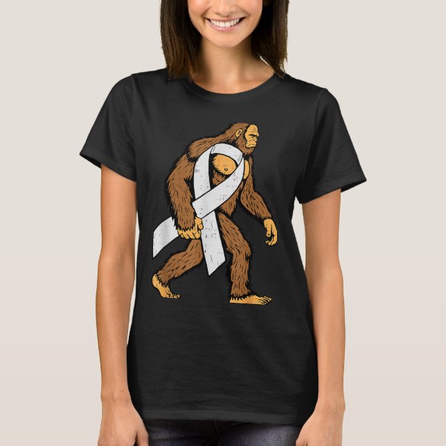 Lung Cancer Awareness Bigfoot White Ribbon Suprt M T-Shirt (Vorderseite)