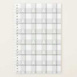 Lung Cancer Awareness Plaid Planner, White Ribbon Planer