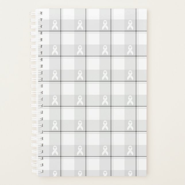 Lung Cancer Awareness Plaid Planner, White Ribbon Planer (Vorderseite)