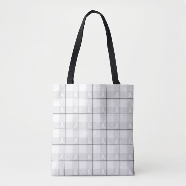 Lung Cancer Awareness Plaid Tote, White Ribbon (Vorderseite)