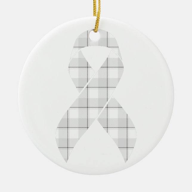 Lung Cancer Awareness Plaid White Ribbon Keramik Ornament (Vorne)