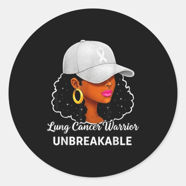 Lung Cancer Warrior Unbreakable Black Women Awaren Runder Aufkleber (Vorderseite)