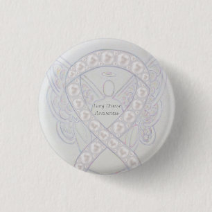 Lung Disease Awareness Angel Pearl Ribbon Art Butt Button