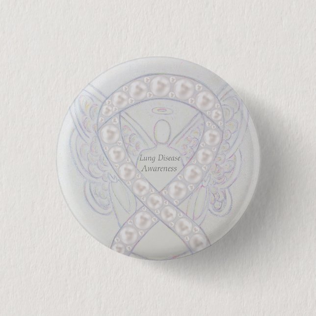 Lung Disease Awareness Angel Pearl Ribbon Art Butt Button (Vorderseite)