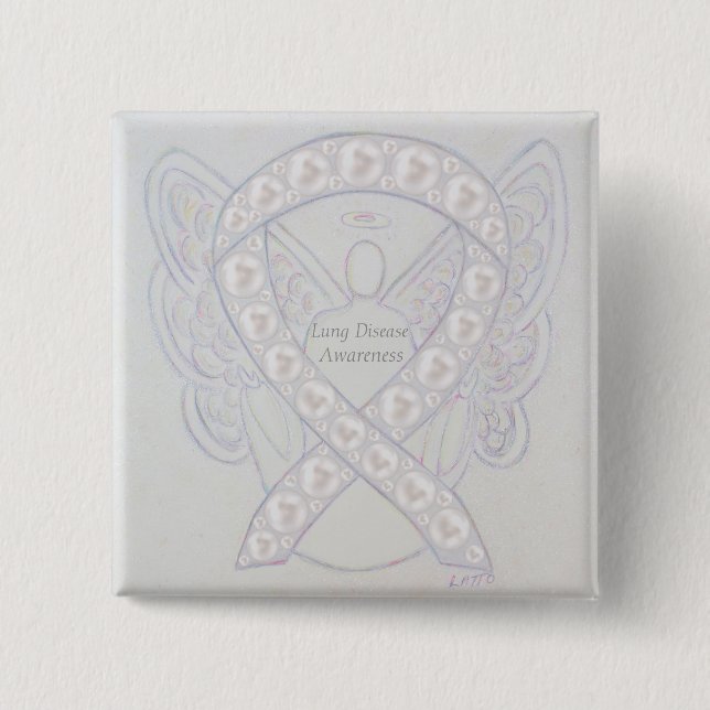 Lung Disease Awareness Angel Pearl Ribbon Art Butt Button (Vorderseite)