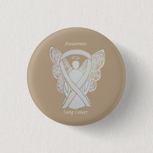 Lungenkrebs-Bewusstsein Angel Ribbon Art Button (Vorderseite)