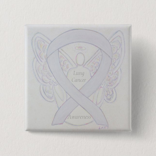Lungenkrebs-Bewusstsein Angel Ribbon Art Button (Vorderseite)