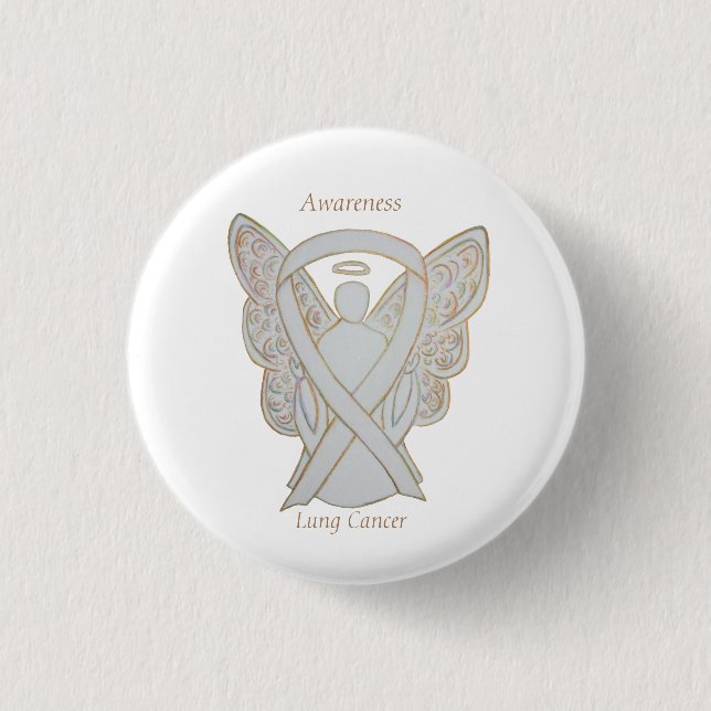 Lungenkrebs-Bewusstsein Angel Ribbon Art Button (Vorderseite)