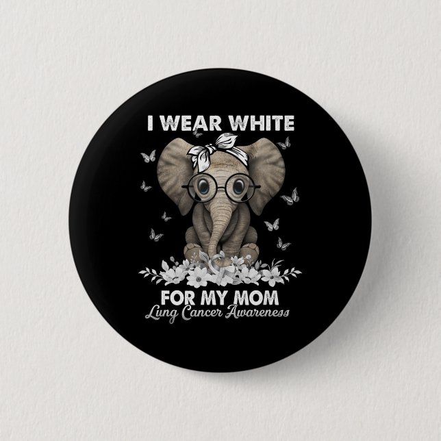 Lungenkrebs-Bewusstsein Elephant White Ribbon für  Button (Vorderseite)