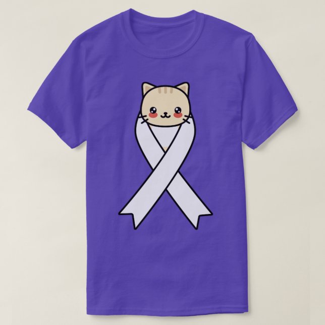 Lungenkrebs Bewusstsein Kawaii Katze Weißes Band G T-Shirt (Design vorne)