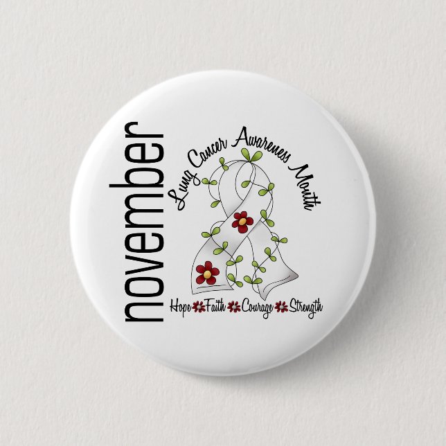 Lungenkrebs-Bewusstseins-Monats-Blumen-Band 1 Button (Vorderseite)
