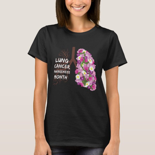 Lungenkrebsbewusstsein Monat mit Blume T-Shirt (Vorderseite)