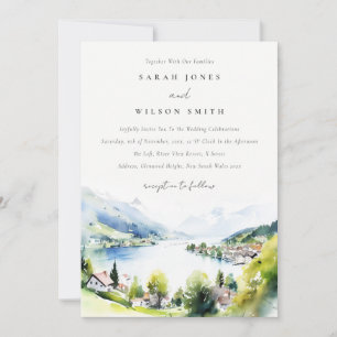 Lungern Schweiz Aquarell-Landschaft Hochzeit Einladung