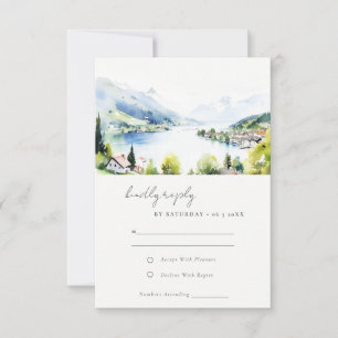 Lungern Schweiz Aquarell-Landschaft Hochzeit RSVP Karte