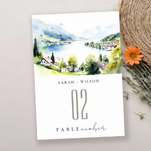 Lungern Schweiz Aquarell-Landschaft Hochzeit Tischnummer