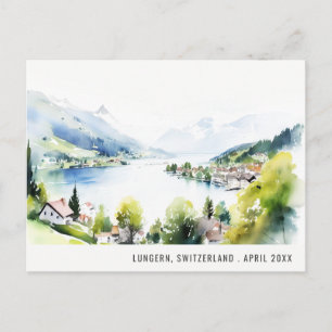 Lungern Schweiz Aquarell-Landschaft Reise Feiertagspostkarte