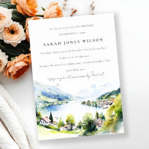 Lungern Schweiz Landschaft Aquarell Geburtstag Einladung