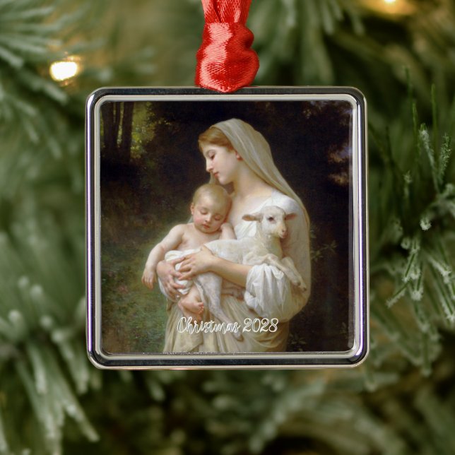 L'Unschuld Mary and Jesus Custom Text Year Ornament Aus Metall (Baum)