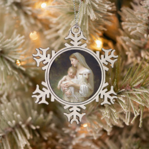 L'Unschuld Mary and Jesus Custom Text Year Schneeflocken Zinn-Ornament
