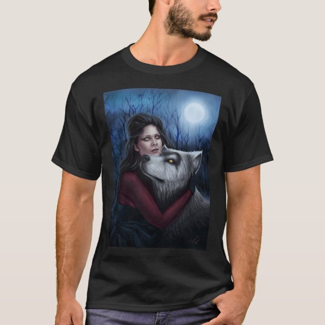Lupa - gotische Werwolf-Vampirfrau mit Hund T-Shirt (Vorderseite)