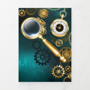 Lupe im Steampunk-Stil Dreifach Gefaltete Ankündigung