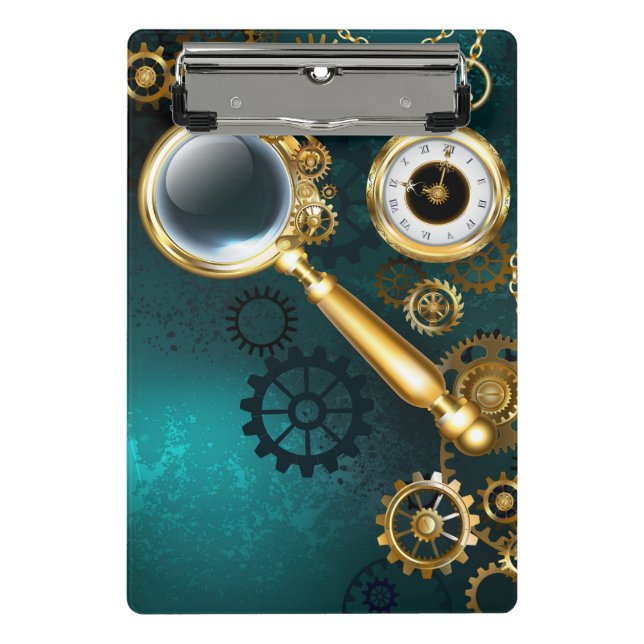Lupe im Steampunk-Stil Mini Klemmbrett (Vorderseite)