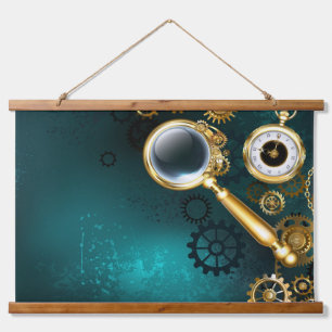 Lupe im Steampunk-Stil Wandteppich Mit Holzrahmen