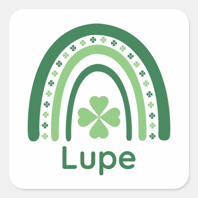Lupe Name Clover Boho Rainbow Quadratischer Aufkleber (Vorderseite)