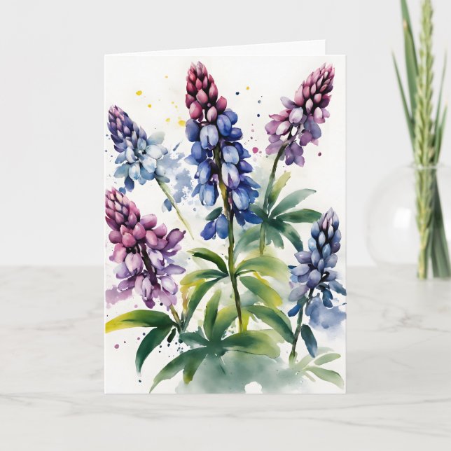 Lupin - Aquarellblumen Karte (Vorderseite)
