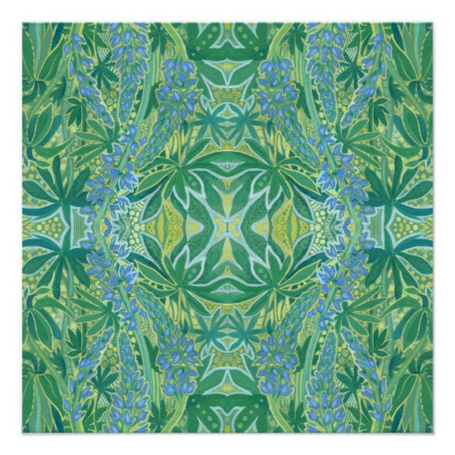 Lupine Blume Bohemisch Arabesque Muster Green Poster (Vorderseite)