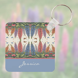 Lupine Blume in Butterfellen Vintag Monogramm Schlüsselanhänger