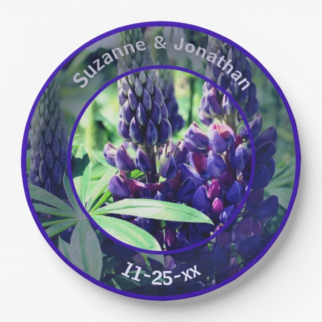 Lupine Blume Personalisiert Hochzeit Pappteller (Vorderseite)