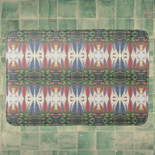 Lupine Blume Schmetterlinge Vintages Blumenmuster Badematte (Von Creator hochgeladen)