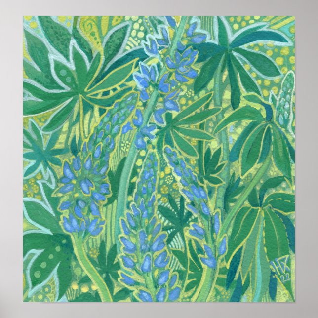 Lupine-Blume, Sommer-Wildblumen Blumenbemalung Poster (Vorne)