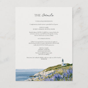 Lupine Leuchtturm Maine Küste Hochzeitsdetails  Begleitkarte