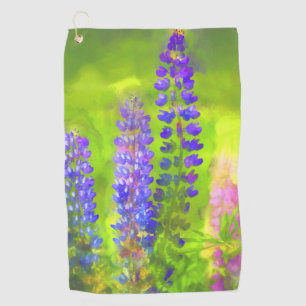 Lupine Painting - Originelle Blume Kunst Golfhandtuch