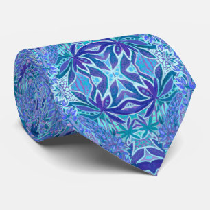 Lupinenblüten Bohemian Arabesque-Muster Blau Krawatte